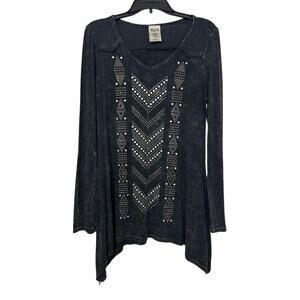 Vocal Y2K Studded Acid Wash Top Asymmetrical Hem Biker Western Rocker Grunge M